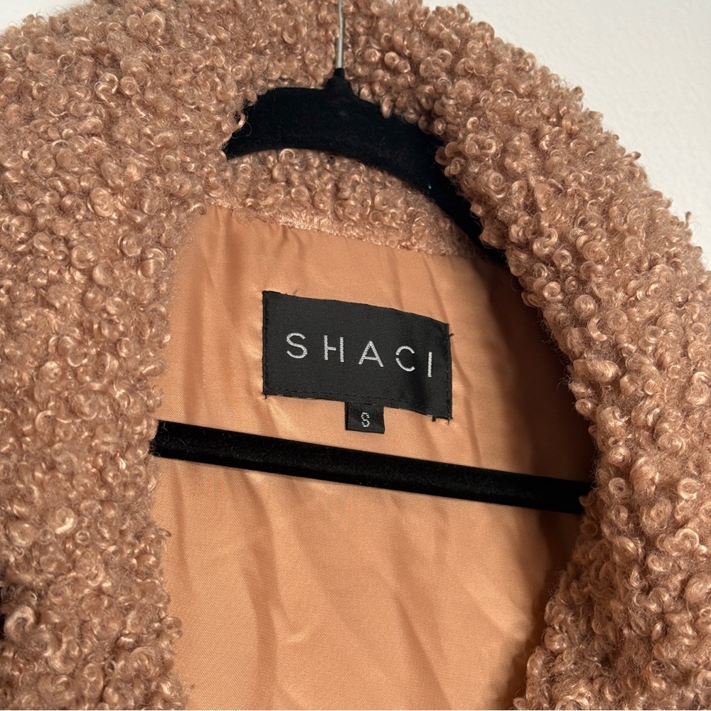 Shaci Coat Teddy Camel Brown Faux Fur Spread Collar Pockets Lined Size S - Picture 5 of 7